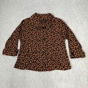 Staples Jacket Womens Large Black Orange Polka Dot Button Front 3/4 Sleeve Tabs